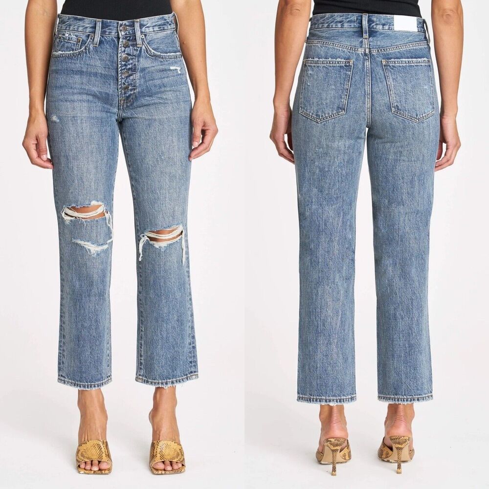 NWT Pistola Charlie High Rise Straight Sz 28 Pulse Exposed Button Fly Destructed
